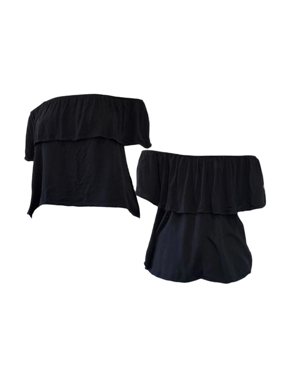 Honey Punch Black Off-Shoulder Ruffle Top